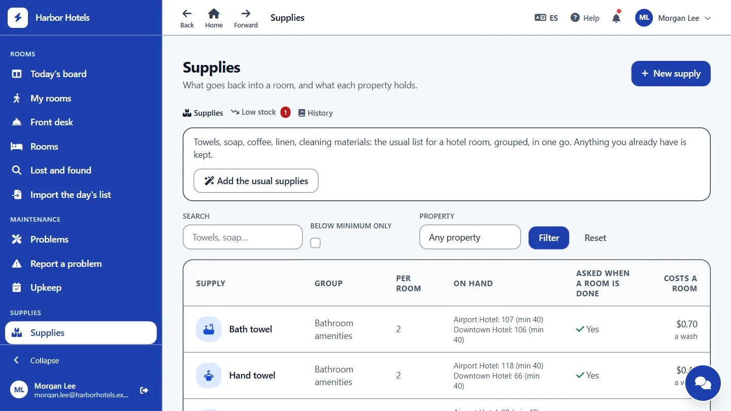 The supplies page